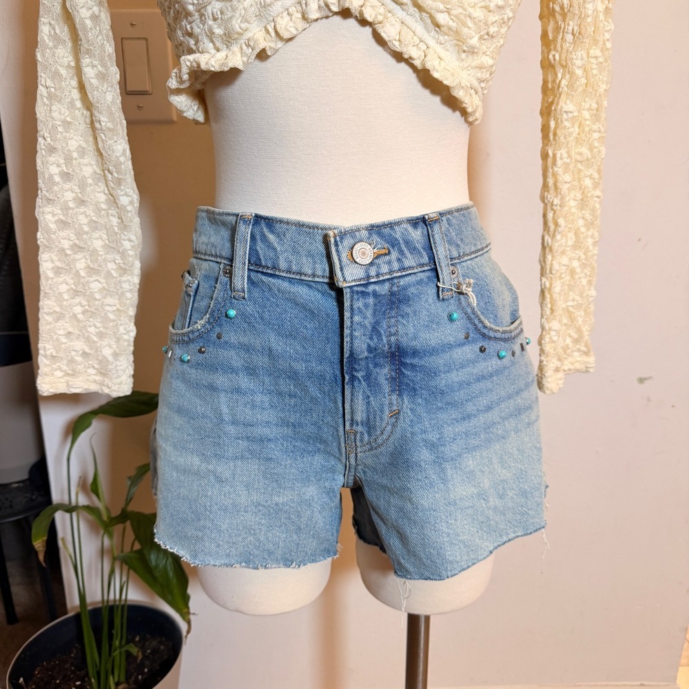 Lucky Brand Lucky Legend Festival Shorts Womens 8/29 Blue Studded Boho Denim